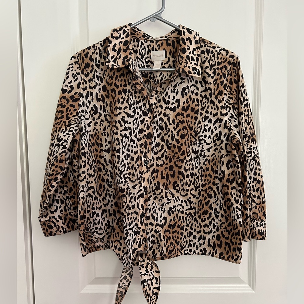Chico’s Cheetah Print No-Iron Blouse, Size 1